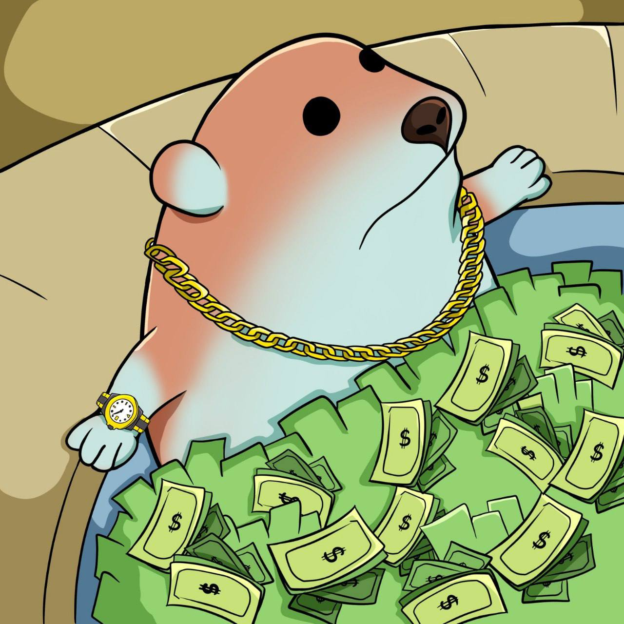 Rich hamster with money
